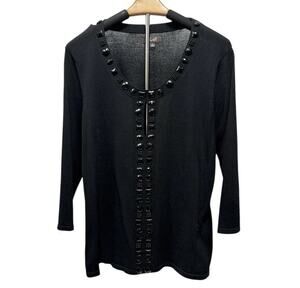 Camille La Vie Sweater Top Rhinestones Embellished Black Sz L PARTY COCKTAIL